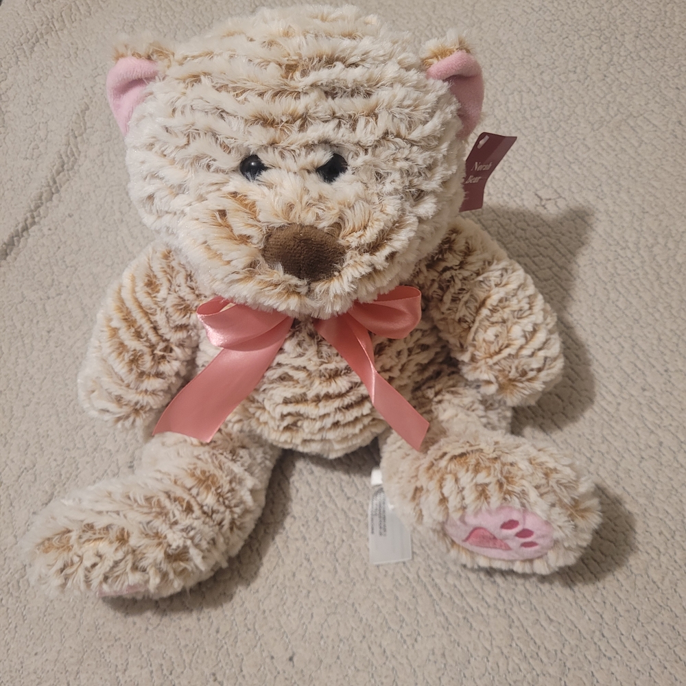 Fluffy Cream and Pink Stuffed Bear